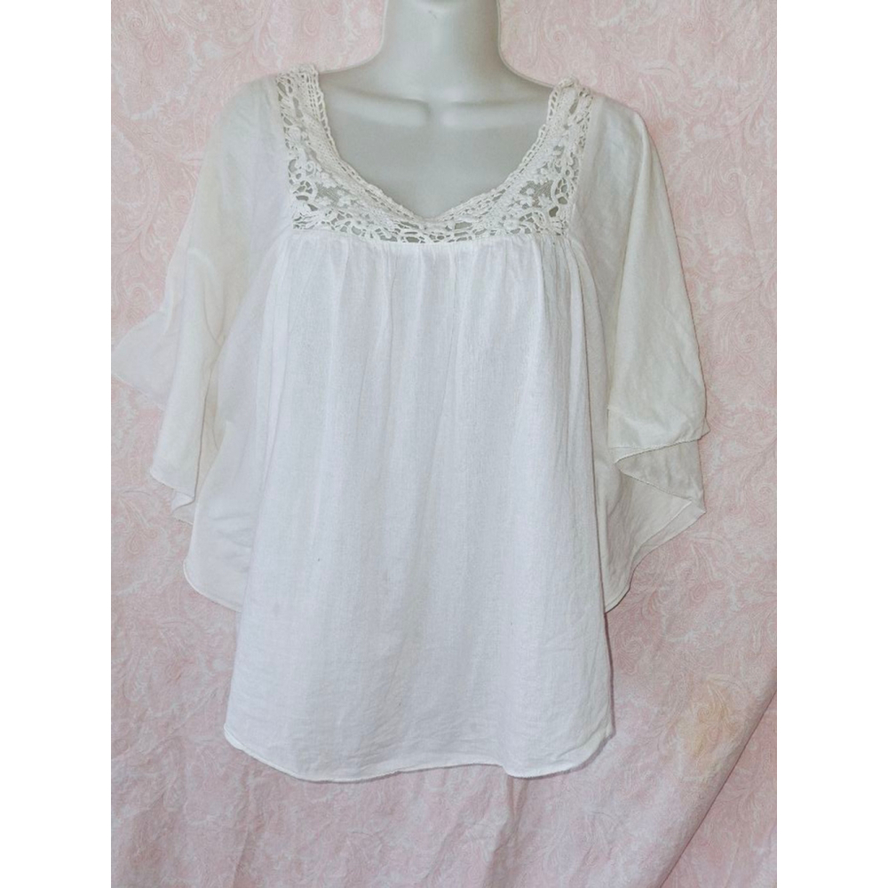 Jessica Simpson peasant boho fairy medieval cottage Size M White flowy blouse